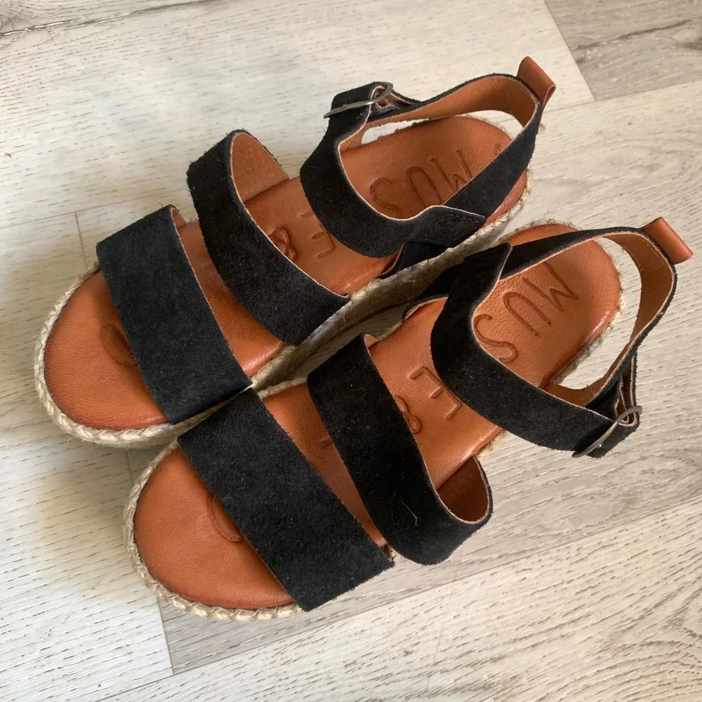 Musse & Cloud Black Suede Platform‎ Espadrille Sandals Women Size 36 EU 6 US